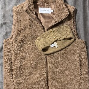 Calvin Klein Beige Sherpa Vest and Michael Kors Knit Headband Bundle
